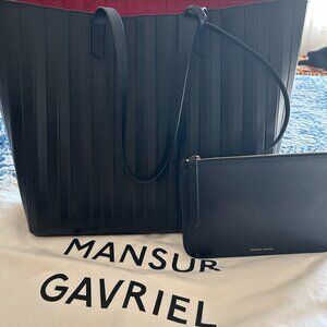 Mansur Gavriel Black Leather Pleated Tote (pre-loved)